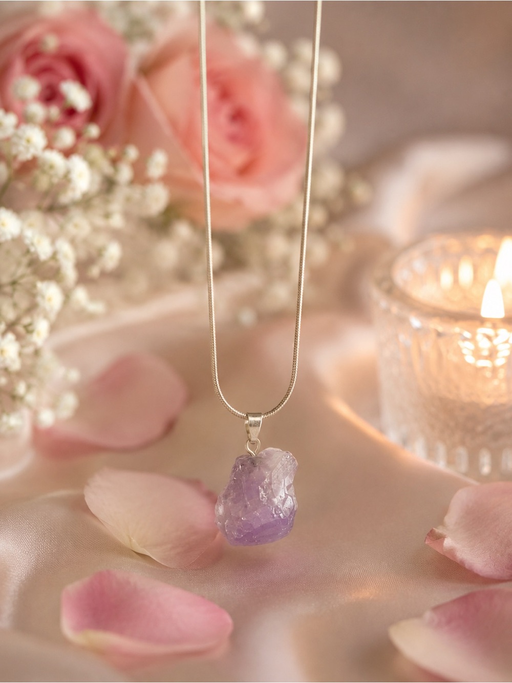 raw amethyst crystal handmade necklace purple gemstone pendant - Picture 3 of 6